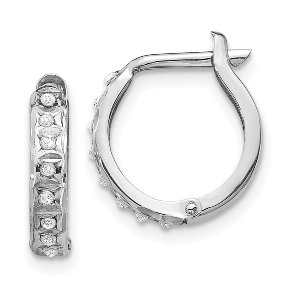 14k White Gold Diamond Fascination Round Hinged Hoop Earrings - Main Image